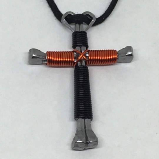 Black orange nail cross necklace Black orange nail cross necklace