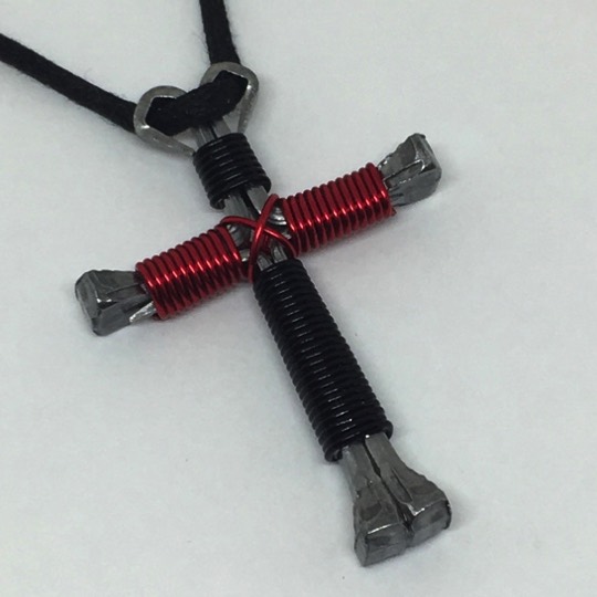 Black red cross necklace