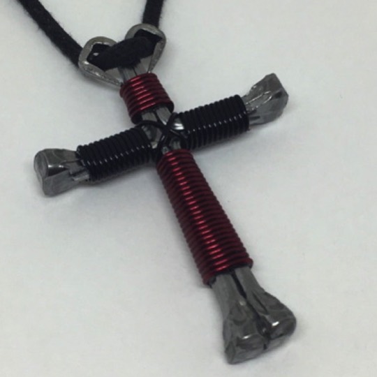 Burgandy black horseshoe nail cross Burgandy black horseshoe nail cross