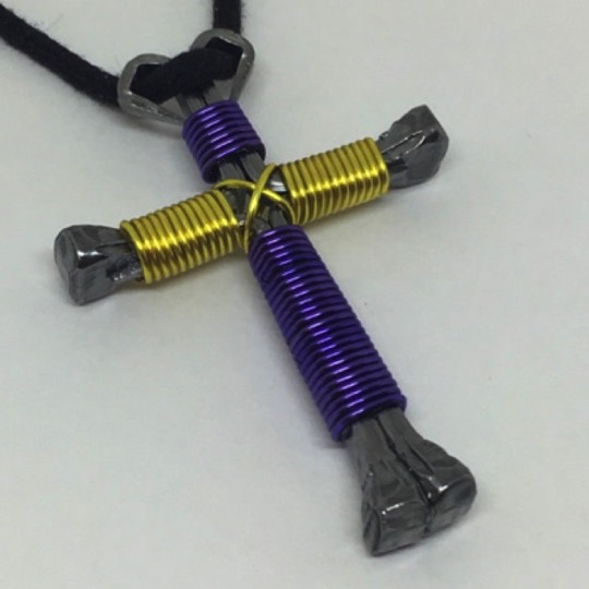 lavender yellow horseshoe nail cross necklace lavender yellow horseshoe nail cross necklace