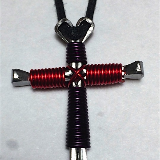 Purple and red nail cross necklace
