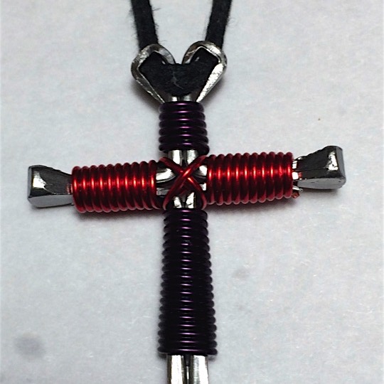 Purple and red nail cross necklace Purple and red nail cross necklace