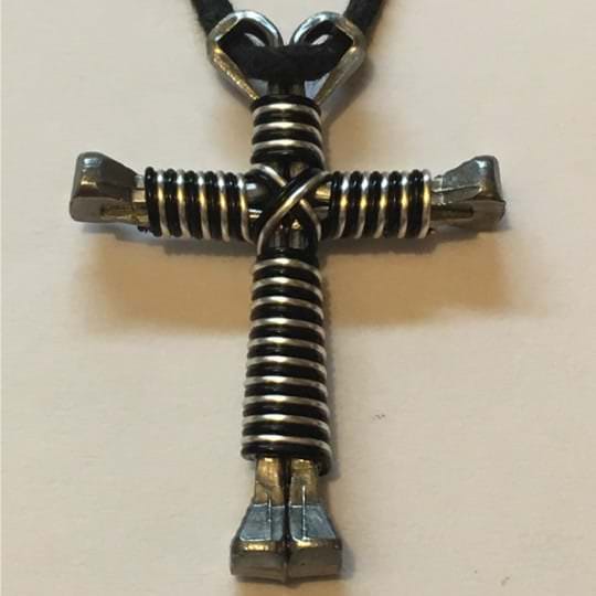 Small Black Silver Wrapped Nail Cross small black silver nail wrapped cross