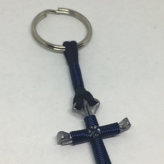 Solid Thick Wire Keychain Cross made with nails - Horseshoe-Nail-Cross