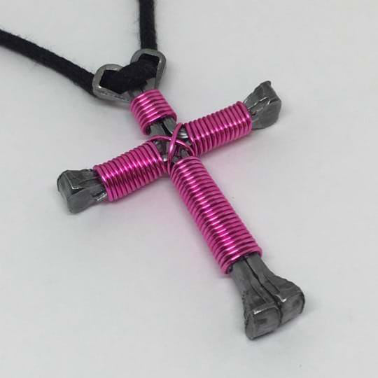 Large Pink Nail Cross Necklace made with horseshoe nails large nail cross necklace in pink made with horseshoe nails