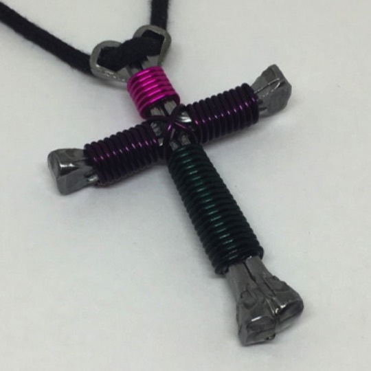 pink purple teal nail cross necklaces