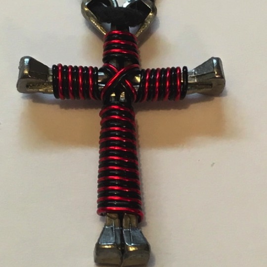 black red small nail cross necklace