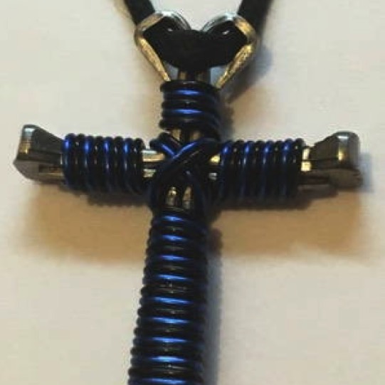 Royal and black nail cross necklace royal black barber pole cross necklace