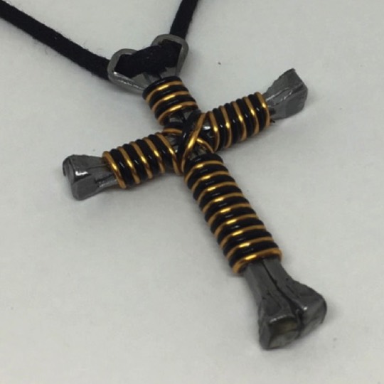 Larger nail with black and gold double cross necklace larger black gold double cross necklace