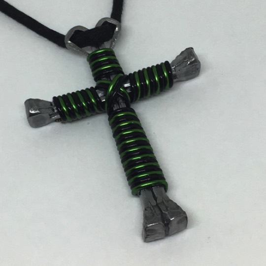 Kelly and black thick wrapped nail cross necklace kelly black thick wrapped nail cross
