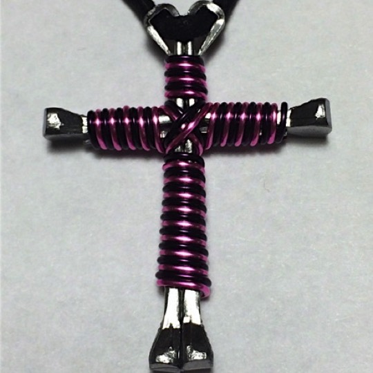 Light pink and black wire double cross necklace pink black thick wire double cross necklace
