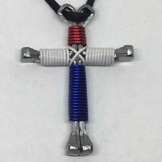 American flag cross necklace with red, white, and blue colors